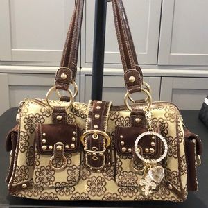 Kathy Van Zeeland canvas, faux suade & leather bag